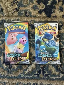 Pokemon TCG Sun & Moon Cosmic Eclipse Booster Pack Lot of 2 Packs New Sealed - Image 1