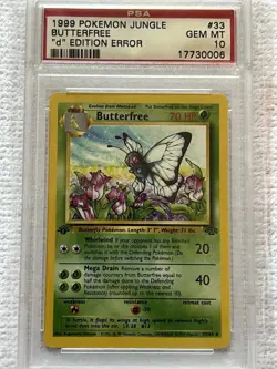 POKEMON 1999 1ST EDITION JUNGLE BUTTERFREE "d" ERROR 33 NON HOLO PSA GEM MINT 10 - Image 2