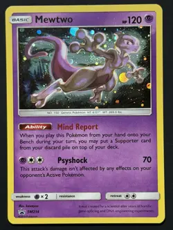 🌀 Mewtwo SM214 Black Star Promo Cosmos Holo Double Swirl LP Pokemon TCG - Image 4