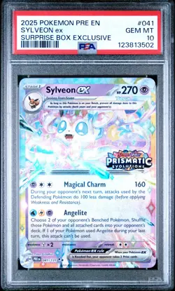 2025 POKEMON PRISMATIC EVOLUTION SYLVEON EX SUPRISE BOX STAMP 041/131 PSA 10 - Image 1