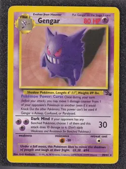 Pokemon TCG Gengar 20/62 Non-Holo Rare WOTC Fossil Very Good/Good Condition - Image 1