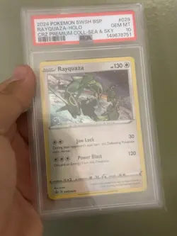 2024 POKEMON RAYQUAZA SWSH029 BLACK STAR PROMO SEA & SKY COSMO HOLO SWIRL PSA 10 - Image 1