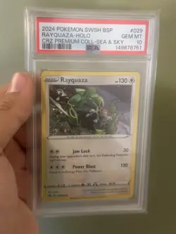 2024 POKEMON RAYQUAZA SWSH029 BLACK STAR PROMO SEA & SKY COSMO HOLO SWIRL PSA 10 - Image 2