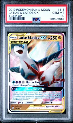 Latias & Latios GX 113/181 2019 Pokemon Sun & Moon-Team Up Holo PSA 10!!! - Image 1