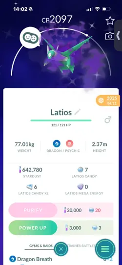 Pokemon Go (Stage 44 ) Shiny Shadow Latios ( 10 Legendary ) - Image 2