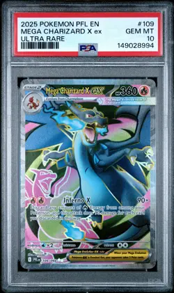 2025 POKEMON PFL EN-PHANTASMAL FLAMES ULTRA RARE #109 MEGA CHARIZARD X EX PSA 10 - Image 1
