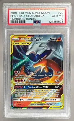 2019 Pokemon Sun & Moon Unbroken Bonds 20 Reshiram Charizard GX PSA 10 126251573 - Image 1
