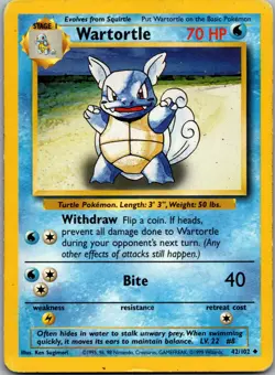 Wartortle 42/102 Uncommon Base Set Unlimited Pokemon Lightly Played - Image 1
