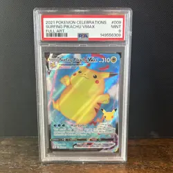 2021 POKEMON CELEBRATIONS #009 FULL ART/SURFING PIKACHU VMAX PSA 10 - Image 1