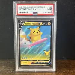 2021 Pokemon Celebrations Surfing Pikachu V #008/025 PSA 9 - Image 1