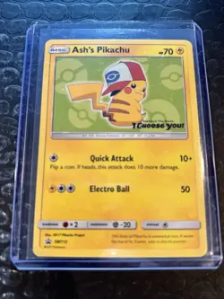 Ash’s Pikachu SM112 Black Star Promo Holo Pokemon Card NM - Image 1