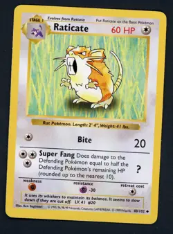 Raticate 040/102 Base Set (Shadowless) Pokemon Card NM - Image 1