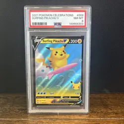 2021 Pokemon TCG Celebrations Surfing Pikachu V 008/025 PSA 8 - Image 1
