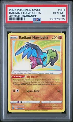 2022 POKEMON SWORD & SHIELD ASTRAL RADIANCE #081 RADIANT HAWLUCHA PSA 10 - Image 1
