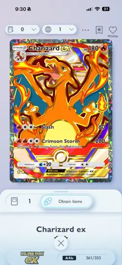 Pokemon Pocket Charizard EX DX Full Art 2 Star Digital Trade - Image 1