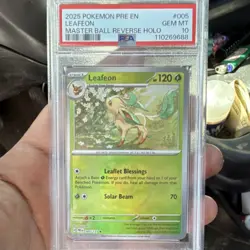 Pokemon Leafeon Master Ball Pattern Holo Sv: Prismatic Evolutions 005/131 PSA 10 - Image 1