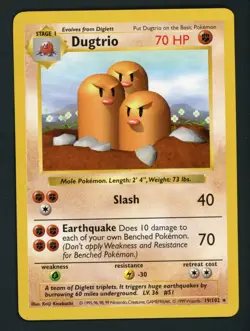 Pokemon Dugtrio 019/102 Base Set (Shadowless) Rare LP - Image 1