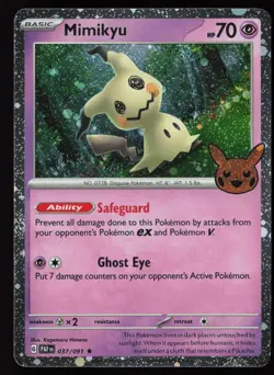 Mimikyu 037/091 Cosmos Holo Trick or Trade BOOster 2024 NM w/ 1.5 SWIRL 🌀 - Image 1