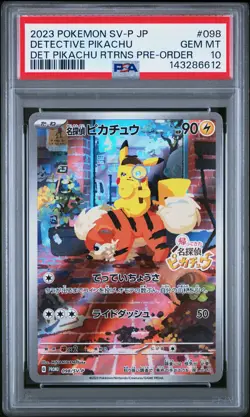 2023 POKEMON JAPANESE SV-P PROMO #098 DETECTIVE PIKACHU PSA 10 - Image 1