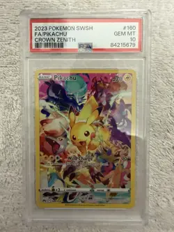 2023 POKEMON SWORDS & SHIELDS CROWN ZENITH FULL ART PIKACHU #160 PSA 10 GEM MT - Image 1