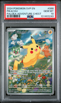 2024 POKEMON SVP EN-SV BLACK STAR PROMO PALDEA ADVENTURE CHEST PIKACHU PSA 10 - Image 1