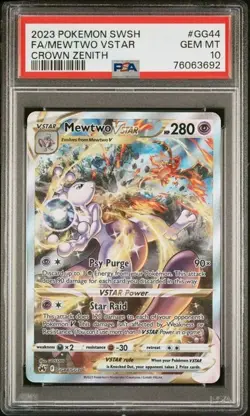 2023 Pokemon Mewtwo VSTAR GG44/GG70 Full Art Crown Zenith GEM MINT PSA 10 - Image 1