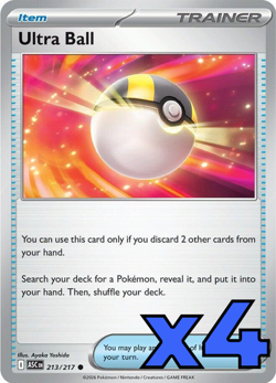 4x Ultra Ball 213/217 Me: Ascended Heroes PLAYSET x4 - Pokemon TCG - NM - Image 1