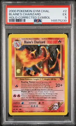 2000 POKEMON GYM CHALLENGE HOLO-CORRECTED SYMBOL #2 BLAINE'S CHARIZARD PSA 5 - Image 1