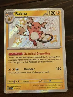 Pokemon TCG 2024 Raichu Shiny Rare Holo SV: Paldean Fates 132/091 - Image 1