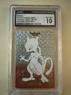 Mewtwo Bandai Cardass 1996 Pokemon Part 2 #150 Red Card Prism Holo CGC 10 - Image 1