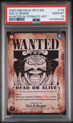 2025 One Piece English Gol.D.Roger OP13-118 Wanted Poster Alt Art PSA 10 💎 - Image 1