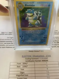 Blastoise 2/102 shadowless GRADED 7.5 PGC super rare 1999 pokemon card holo - Image 3