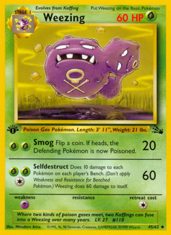 Weezing 45/62 Uncommon Fossil Pokemon 1st Edition Moderately Played - Image 1