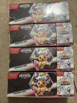 (4) Pokemon Prismatic Evolutions Surprise Box + Booster Bundle Sams Club Sealed - Image 1