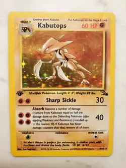 Pokemon TCG Original Fossil Set Kabutops Card 9/62 1st Edition Rare Holo - Image 1