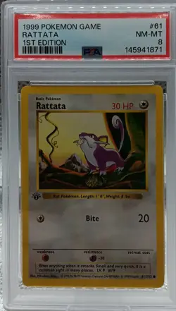 PSA 8 1st Edition Shadowless Rattata 61/102 Pokemon 1999 Base Set Wotc TCG - Image 1