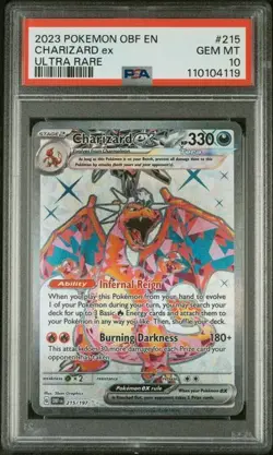 2023 Charizard ex 215/197 Obsidian Flames Ultra Full Art Rare Pokemon PSA 10 - Image 1