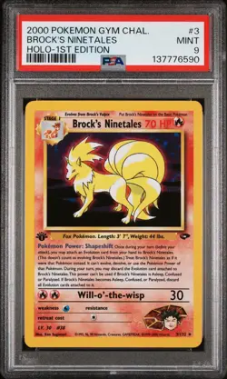 Pokemon 1st Edition Gym Challenge Brock's Ninetails Holo Rare 3/132 PSA 9 - MINT - Image 1