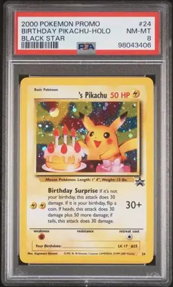 2000 Pokemon Birthday Pikachu #24 Black Star Promo Holo WotC PSA 8 (FACE SWIRL) - Image 1