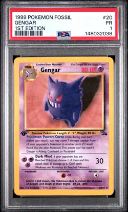 1999 POKEMON FOSSIL 1ST EDITION #20 GENGAR PSA 1 - Image 1