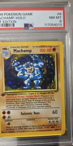 1999 Pokemon Base Set 1st Edition Machamp English Holo GRADED PSA- 8 CARD #8/102 - Image 3