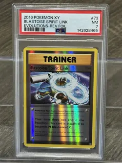 2016 Pokemon XY Evolutions #73 Blastoise Spirit Link Reverse Foil PSA 7 NM - Image 1