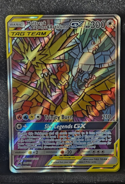 Pokemon TCG Moltres Zapdos Articuno GX Tag Team SM210 Stained Glass Birds M/GM - Image 1