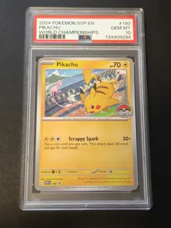 2024 POKEMON SVP EN-SV BLACK STAR PROMO WORLD CHAMPIONSHIPS #190 PIKACHU PSA 10 - Image 1