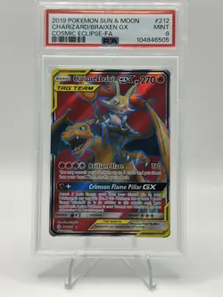 Pokemon Cosmic Eclipse Charizard And Braixen Full Art #212/236 PSA 9 MINT - Image 1