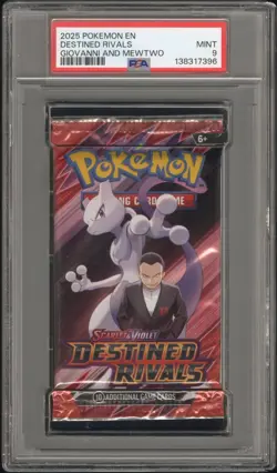 2025 Pokemon Destined Rivals Booster Pack Giovanni & Mewtwo Art PSA 9 Mint - Image 1