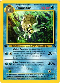 Pokemon TCG Omastar Fossil 40/62 Regular 1st Edition Uncommon HP - Image 1