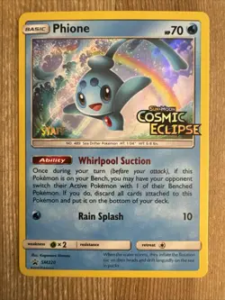 Pokemon Phione SM222 Cosmic Eclipse STAFF Prerelease Promo Black Star NM/VLP - Image 1