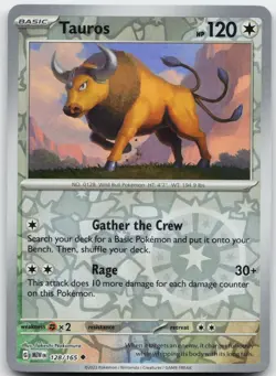 Tauros 128/165 Uncommon 151 Pokemon Reverse Holo Near Mint - Image 1
