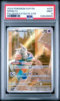 2024 POKEMON PALDEAN FATES POKEMON CENTER ETB PROMO SVP #075 MIMIKYU PSA 9 - Image 1